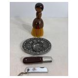 Vintage Shaving Brush, Belt Buckle & Misc