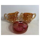 Marigold Carnival Glass Cream & Sugar Set
