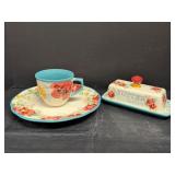 Pioneer Woman Butter Dish, Cup & 10.5' Dia Plate