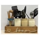 16'x25'x5.25'H Wood Crate, Ball Jars & Utensils