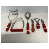 Vintage Red Wood Handled Utensils