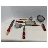 Vintage Red Wood Handled Utensils