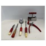 Vintage Red Wood Handled Utensils