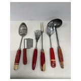 Vintage Red Wood Handled Utensils