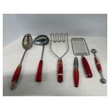 Vintage Red Wood Handled Utensils
