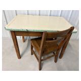 Vintage Enamel Top Child's Table & Chair