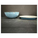 Enamelware Plate 9' Dia & Bowl 7.5' Dia