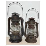 Vtg 14.5'H & 11.5'H Deitz Wizard Barn Lanterns