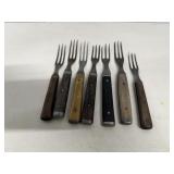 Antique Wood Handled 3 Tined Forks 7' & 6'
