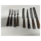 Antique Wood Handled Knives & Forks