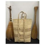 Market Basket 18'H, Vintage Broom & 28.5'H Oar