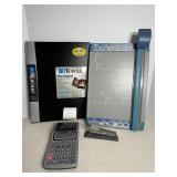 Carl paper cutter, Casio calculator, Bostch