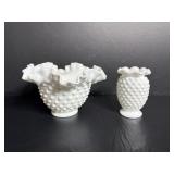 Fenton Hobnail milk glass vase 4'H..