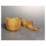 Amber glass shoe slipper 6'W,  Amber ...