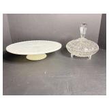 Milk glass pedestal cake plate 10'Dia &...