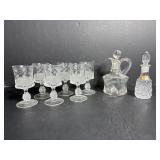 Set of 6 cordials, lead crystal cruet 5'H & misc