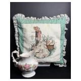 Vtg Needle point pillow & pitcher