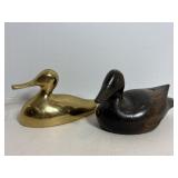 Vtg Wood duck & brass duck