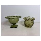 Vtg Green Indiana glass vase 3'H, &