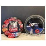 Vtg Coca Cola trays (1) glass, (1) tin