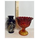 Cobalt blue Japanese Vase & L.E. Smith Amberina..