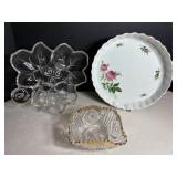Vtg Glass didided candy dish 10'W, Rose...