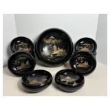 Vtg Japanese Aizu lacquer ware bowl set...