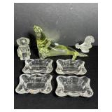 Vtg Murano glass seal & glass dog paper weight &..