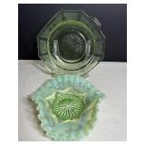 Vtg Uranium Glass Trinket Dish 7.5' Dia &