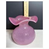 Vtg Pink Opaline Glass Rose Bowl Vase With..