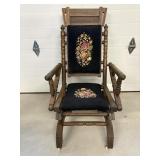 Vtg wooden tapestry Victorian rocking chair
