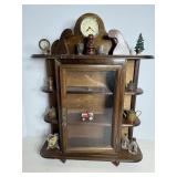 Wood mantel clock, Vtg curio cabinet 13'W x