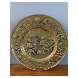 Vtg Hammered Brass Hanging Wall Plate 23' Dia