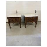 Vtg Broyhill premier marble top end tables 23'W...