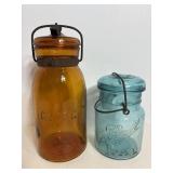 Vtg Ball Ideal canning jar #2 & globe #77 Amber..