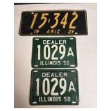 Vtg 1950 Illinois dealer plates & 1929 Arizona...