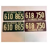 Vtg 1943 & 1944 Illinois license plates
