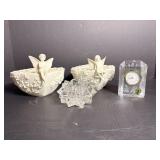 Waterford crystal clock 4'H & misc candle holders