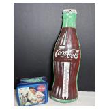Vtg Coca Cola bottles temperature gauge & tin