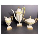Belleek teapot, cream & sugar set