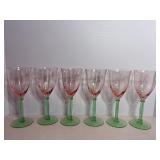 Uranium Glass Stemmed Pink Optic Swirl Glasses