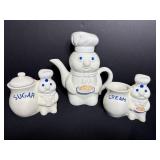 Pillsbury Tea Pot, Sugar & Creamer  has chips
