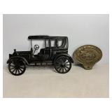 Vintage Brass License Plate Topper  & Model T Wall