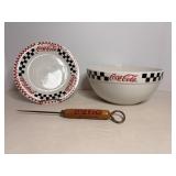 Coca Cola 8" Plate, Bowl & Vintage Ice Pick