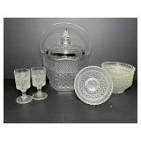 Glass Ice Bucket, Cordials & 6 Bowls