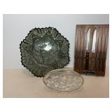 Vintage Carnival Glass Bowl, Etched Candy Dish &