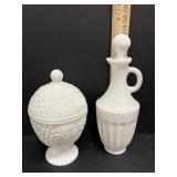Avon milk glass container 6"H & Avon milk glass ..
