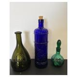 Vtg Cornucopia cobalt blue glass bottle 11"H,...