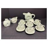 Vtg Chinese Celadon tea set for 6 Dragon Motif