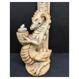 Vtg Clay whimsical dragon incense burner 6"H